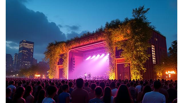Modular stage with green roof in an urban setting