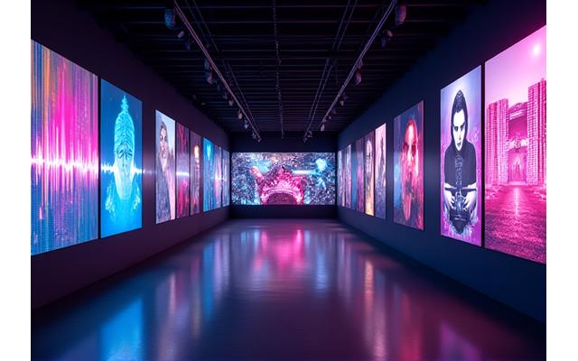 A vibrant digital art gallery displaying diverse fan-created remixes and graphic designs inspired by popular EDM artists, glowing with neon colors.