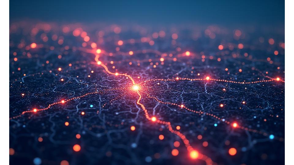 A stylized, neon-lit map of Los Angeles highlighting various electronic music community meet-up points, with subtle glowing connection lines