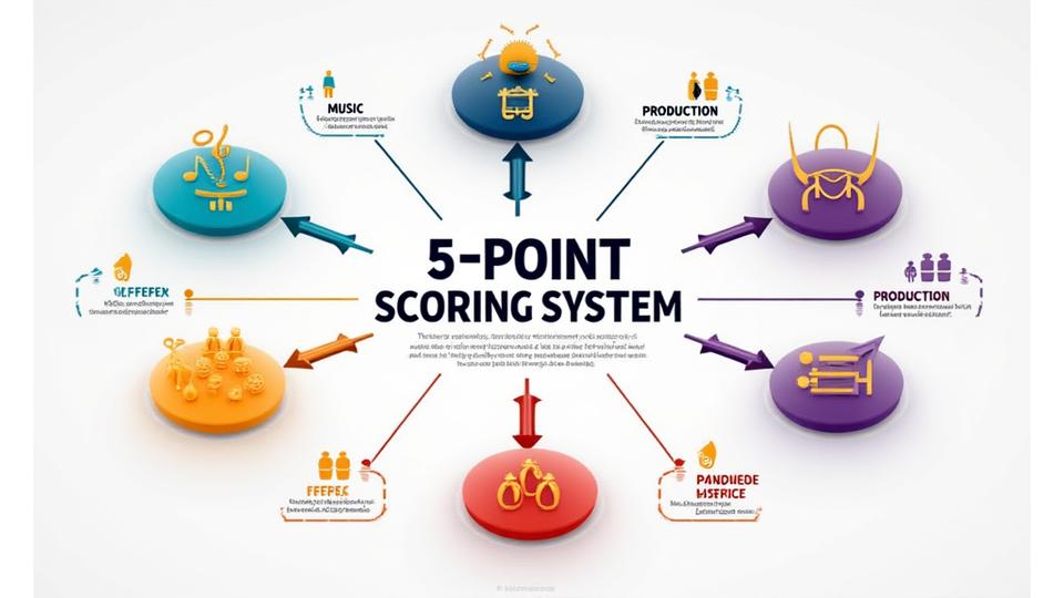 Infographic depicting Sonic Chronicle's 5-point rating system with icons for music, production, logistics, value, and vibe.