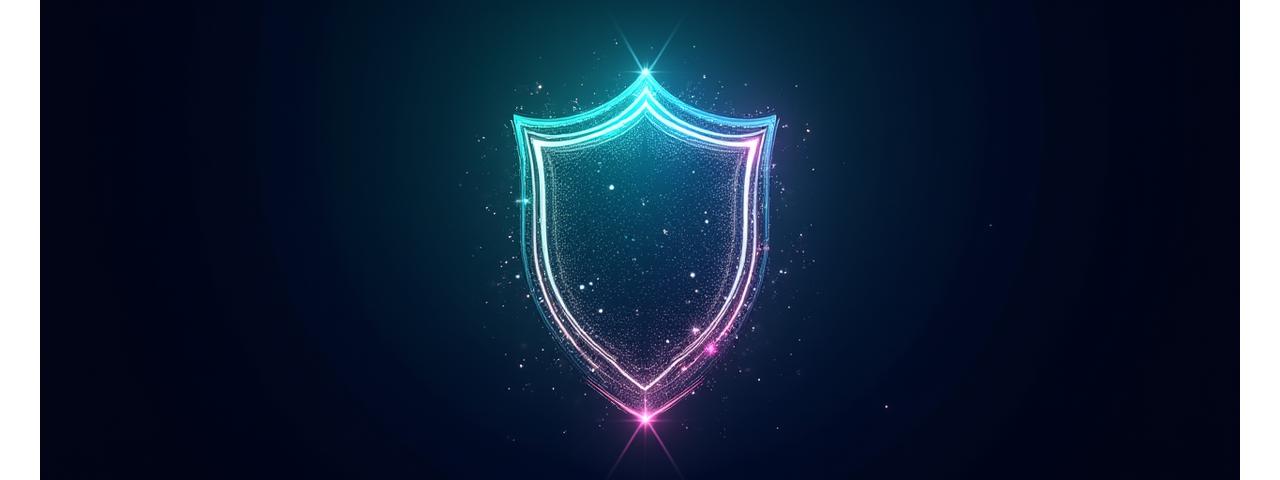 Abstract digital shield with glowing light particles, symbolizing data protection
