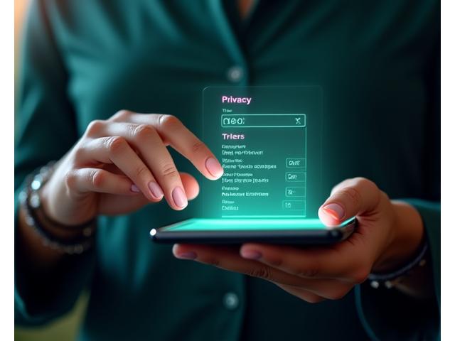 Hands interacting with a glowing digital interface, symbolizing user control